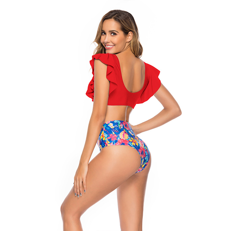 F4809-2 Red Summer Days Floral High Waist Swimsuit Set